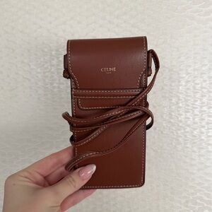 Celine Leather Sunglasses Case with Crossbody Strap